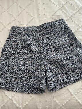 WAI Blue White Geometric Cotton Shorts Size Large Boho